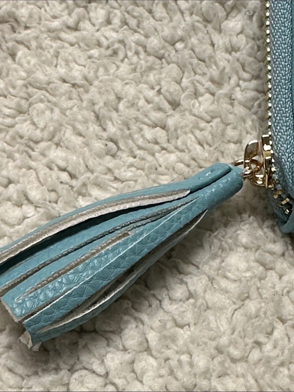 cleobella super cut turquoise  zip wallet, gold trim, tassel,cutouts design NWOT
